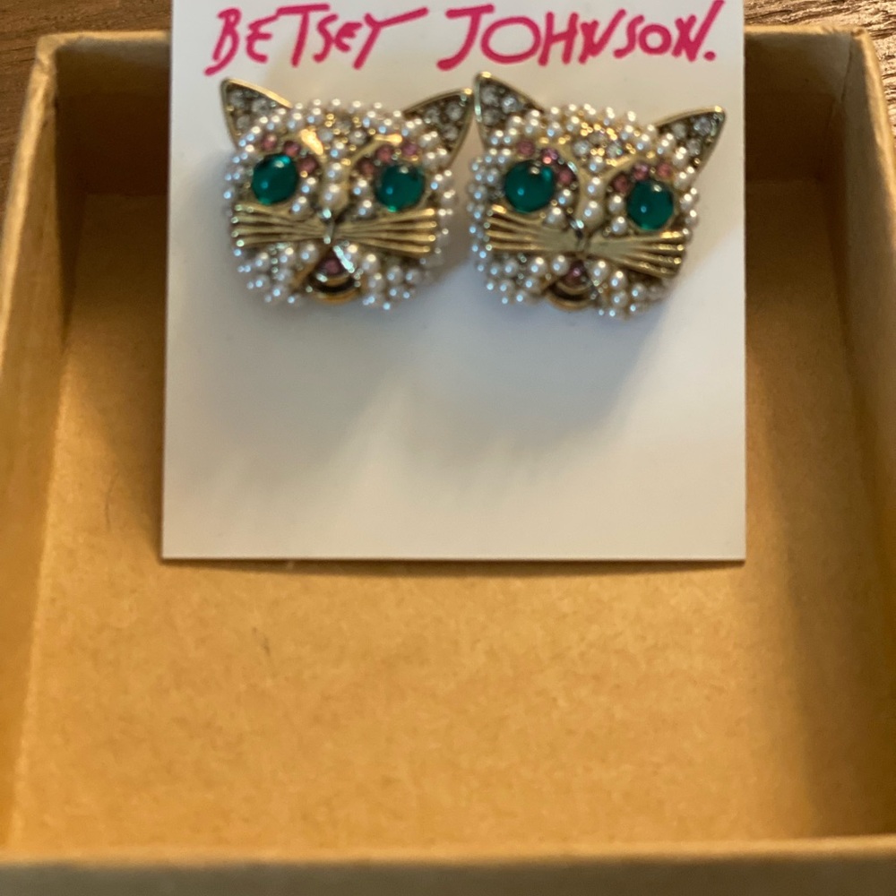 Betsey Johnson Gold and Black Cat Earrings